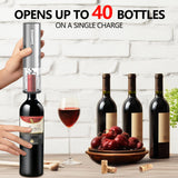 4-in-1 Rechargeable Electric Wine Opener Wine Aerator Gift Set with Electric Wine Decanter, Wine Stopper, Foil Cutter, Automatic Electric Wine Bottle Opener for Home Bar Parties, Stainless Steel