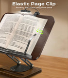 Book Stand with Light, 360° Rotating Holder with Page Clip, Ergonomic