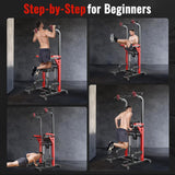 Power Tower Dip Station Pull Up Bar for Fitness Home Gym Workout,450 Pounds Multi-Function Adjustable Height Fitness Strength Training Exercise Equipment