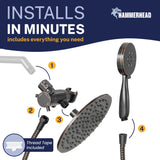 HammerHead Showers Dual Shower Head Combo, 8-Inch Rainfall & 3-Flow Handheld, Oil Rubbed Bronze, 2.5 GPM