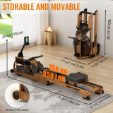 Water Rowing Machine for Home Use, WENOKER Foldable Wooden Rower Machine with Adjustable Monitor & Bluetooth APP, Large Water Tank & Comfortable Seat for Immersive Water Rower, 350LBS Weight Capacity