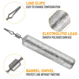 50 Pack Fishing Drop Shot Weights Lead Skinny Sinkers with Barrel Swivels Pencil Weight Bass Fishing Lead Sinker 1oz Dr.Fish