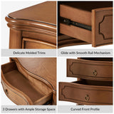HULALA HOME Traditional Side Tables with 3 Drawers, Tall Side Table with Curved Front Profle Desgin, Charging Station, Solid Wood Legs, Set of 2, Walnut