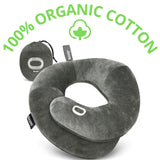 BCOZZY Organic Cotton Double Support Neck Pillow for Travel - 3 Ergonomic Positions for Head, Neck, and Chin Comfort - Ideal for Sleeping Upright on Flights, Cars, and at Home – Large, Gray