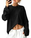 Sampeel Womens Long Sleeve Tops Oversized T Shirts Y2K Fall Clothes Black M