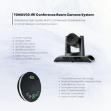 4K Conference Room Camera System, AI Auto-Tracking PTZ Camera 5X Digital Zoom with Speakerphone Set 120° Wide-Angle TONGVEO
