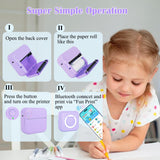 Mini Thermal Printer, Inkless Sticker Printer with 14 Rolls Paper, Bluetooth Portable Printer, Purple Vicbear