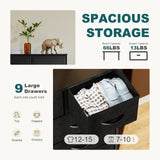 Atilioo Dresser for Bedroom with 9 Drawers, Anti-Tip Tall Fabric Chests Storage Organizer Tower Furniture with Wooden Top Metal Frame for Clothes, Closet, Living Room, Hallway, Entryway
