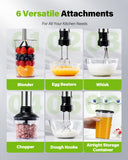 6-in-1 Immersion Blender, 1000W Hand Blender with 20 Speeds, Scratch-Resistant Stick Mixer with Whisk, Chopper, Beaker, Egg Beaters & Dough Hooks – Heavy Duty Hand Mixer, Black