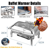 XAWSOP Stainless Steel Chafer Dish, Buffet Servers and Warmers Food Warmer for Parties Warming Tray, Electric Adjustable Temperature Control, Compact Table Top Design,9L-B