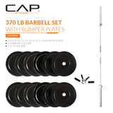CAP Barbell 370 lb Elite Olympic Weight Set with 7ft Chrome Barbell & Black Bumper Plates