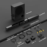 HIXICOPA 2.1 Channel Sound Bar with Wired Subwoofer, Dorby Audio 35in Detachable TV Soundbar, Bluetooth, HDMI-ARC, Optical, AUX, USB, FM, Coaxial Inputs for Home Theater