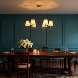 Brass Gold Chandeliers for Dining Room, 36" 6 Light Antique Modern Chandelier Light Fixture with White Fabric Shade, Classic Kitchen Pendant Lights over Table for Living Room Bedroom Entryway Foyer