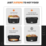 ESOHOT Heated Lunch Box,120W Electric Lunch Box for Adults with 1.5L 304 Stainless Steel Container, 12V/24V/110V Lonchera Eléctrica Portátil for Travel,Work,Car,Truck (Pure Black, 1.5L x 4)