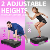 MIIUDGIG 18'' Adjustable Aerobic Step Platform, Adjustable Fitness 4-6in Exercise Stepper Workout with 2 Risers, Aerobics Stepper Workout Stepper for Home Gym Cardio Strength & Training (Purple)
