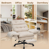 Criss Cross Office Chair with Foot Rest, Big and Tall Office Desk Chair with Flip Armrests for Pets & Cross Legged Sitting, Comfy Executive Ergonomic Reclining Computer Gaming Vanity Chair, White