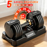 25/55lb Adjustable Dumbbell Set of 2, 5-in-1/10-in-1 Free Weights with Anti-Slip Texture Handle for Exercise, Fitness Equipment Set for Home Gym Strength Training, Suits Both Men and Women(Black 25LBS Pair)