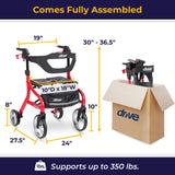 Drive Medical Nitro Sprint Foldable Rollator Walker with Seat - Lightweight Support - Large Wheels - Compact Folding Design - Adjustable Comfort - Standard Size - Red