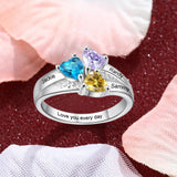 Oseew 10k Gold Personalized 3 Birthstones Rings for Women Personalized 2 Birthstones Rings 14k White gold Mother's Ring With 3 Names Mother Daughter Ring(White Gold)
