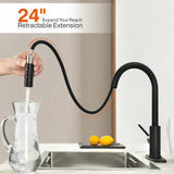 RULIA Kitchen Faucet, Kitchen Sink Faucet, Sink Faucet, Pull-Down Kitchen Faucets, Bar Kitchen Faucet, Matte Black, Metal Spray Head, RB1031