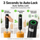Cordless Immersion Hand Blender (Stick Blender) – Smooth, Controlled Blending for Everyday Cooking, 12V Brushless Motor, Pressure-Sensitive Variable Speed, USB-C Rechargeable, Easy-Clean (Black)