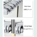 Movable Floor-Mounted Mop Rack Holder & Broom Organizer Cart with Gray Tray - Commercial Cleaning Tool, Umbrella Storage, Essential Housekeeping Supplies for Efficient Organization