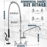 BZIMAK Commercial Faucet with Sprayer, 36 Inch Height Commercial Sink Faucet Wall Mount with 8" Adjustable Center and 12" Add-on Swing Spout & Pull Down Pre Rinse Sprayer