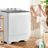 COSTWAY Portable Washing Machine, Twin Tub 26lbs Capacity Laundry, 18lbs Washer and 8lbs Spinner Combo with Timer Knobs, Built-in Drain Pump, Compact Washer for Home Dorm Apartment (Grey+White)