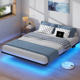 HAVONIZD Floating Bed Frame Full with LED Lights and Charging Station - 8 inch Platform Bed Frame No Box Spring Needed, Easy Assembly