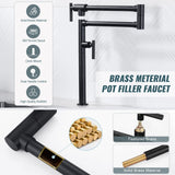 Pot Filler Faucet for Kitchen Sink, Deck Mount Pot Faucets Over Stove, Solid Brass Folding Pot Filler, Matte Black Kitchen Faucet with Double Joint Swing Arms