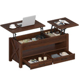Seventable Coffee Table, 47.2" Lift Top Coffee Table with 2 Storage Drawers and Hidden Compartment, Farmhouse Center Table with Wooden Lift Tabletop, for Living Room,Espresso