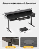 Electric Standing Desk with Keyboard Tray, 63x24 Inches Height Adjustable Stand up Desk with 2 Drawers