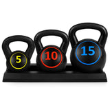 Best Choice Products 3-Piece Kettlebell Set with Storage Rack, HDPE Coated Exercise Fitness Concrete Weights for Home Gym, Strength Training, HIIT Workout 5lb, 10lb, 15lb Best Choice Products