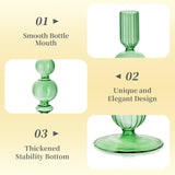 Hewory Glass Candlestick Holders Set: 3PCS Green Candle Holder Taper Candle Holders Bulk, Crystal Ribbed Candle Sticks Holder Decor for Table Centerpiece Wedding Christmas Thanksgiving Dinner