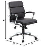 BOSS Office Products B9476-BK Executive Mid Back CaressoftPlus Chair with Metal Chrome Finish, Black