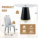 Vohuai Round Dining Table Set for 4, 45''Marble Grain Dining Room Table Set for 4 with Upholstered Chairs, Modern Dinner Table Set for Kitchen Dining Room