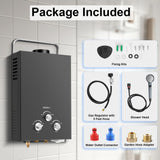 Outdoor Tankless Propane Water Heater 1.58GPM 6L Portable Gas Water Heater with Handle & Overheating Protection, Instant Hot Water for Camping RV Cabin Boat Barn - Black