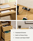 MoomJiee 47" Home Office Desk with Charging Station Natural Oak