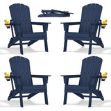 nevilywood Folding Adirondack Chairs Set of 4, HDPE Cup Holders, NavyBlue