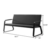 Waiting Room Chair with Armrest PU Leather Office Furniture Bench, Office Guest Seating Lobby (Black) wonline