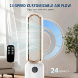 MOMOKOVA Bladeless Tower Fan for Bedroom, Powerful 26ft/s Airflow, 24 Speeds, 90° Oscillation, 12H Timer, Standing Fans with Remote, Quiet Bladeless Cooling Fan for Home Office Room, White Gold