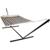 Sunnydaze Quilted Double Hammock with Stand for Outside - 400-Pound Capacity 2-Person Hammock with Stand - 15-Foot Stand - Mountainside