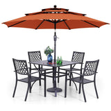 PHI VILLA 5 Pcs Outdoor Dining Set w/10ft 3-Layer Umbrella(Red)