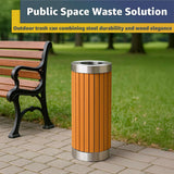 13.5 Gallon Round Outdoor Trash Can with Open Top - Commercial Steel and Wood
