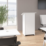 Bush Business Furniture Podium Lectern, 48 inch Tall, Professional-Grade Mobile Presentation Stand Up with Shelves