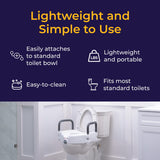 Drive Medical 2-in-1 Raised Toilet Seat with Removable Padded Arms - Elevated Bathroom Safety Support - Secure Locking Attachment - Easy Height Assistance - Durable Construction, Standard Toilets
