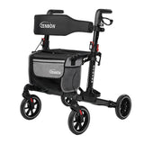 Rollator Walker for Seniors/Adults Foldable in Two Directions Rolling Walker with Seat 330 lbs Capacity 4 Big 8 inch Wheels Hand Grips Adjustable Height Lightweight Aluminum Walker 7204(Black)