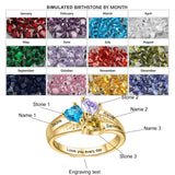 Personalized 10k white gold 3 Birthstones Ring for Women Mother's Ring Personailzed 14k yellow gold Birthstone Ring Family Rings Mom Jewelry Mother and Daughter Rings with 2 Birthstones(Yellow Gold)
