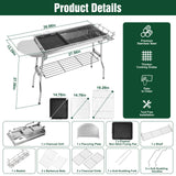 Portable Charcoal Grill, Folding Barbecue Grill with Storage Shelf, 39" x 13.39"x 27.56" Stainless Steel BBQ Smoker Barbecue Tool Kits for Outdoor Cooking Camping Hiking Picnics Backpacking (Large)