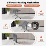 Folding Conference Table for 8 People, Flip Top Thicken Grey Tabletop, BlackWoodGrain Meeting Desk for Conference Rooms Offices (61.0")